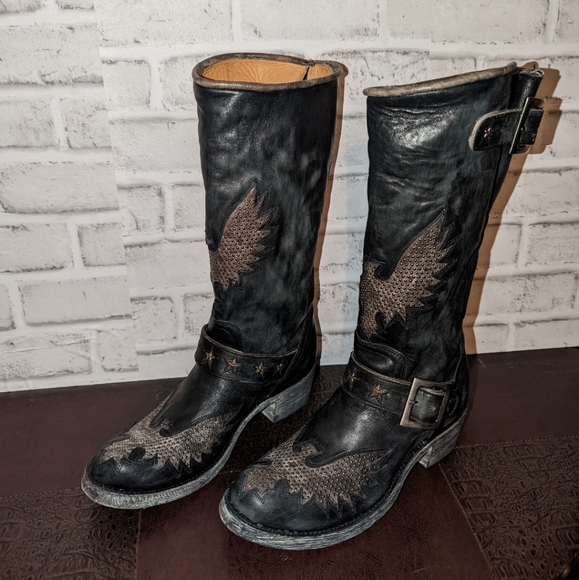 NEW Old Gringo Iron Eagle Black Distressed Riveted Biker Boots size 6.5 - Picture 5 of 13